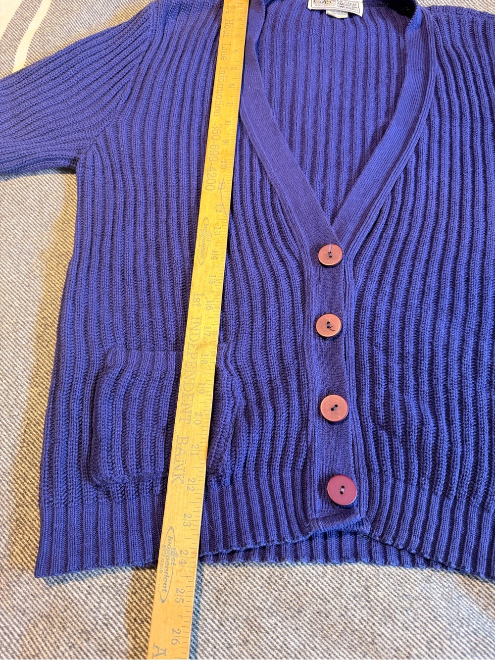 Purple Ribbed V-Neck Button Cardigan - Picture 6 of 7